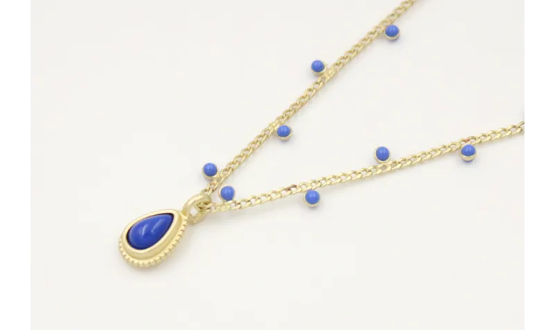 Solitario cadena chapitas esmaltadas azules con co