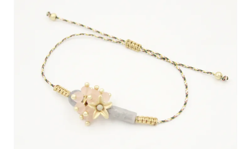 Pulsera hilo micro driza marrón,rosa y oro con mac