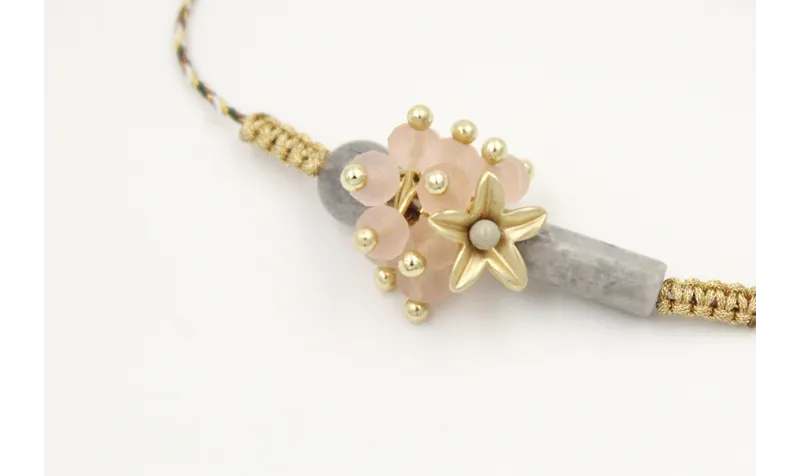Pulsera hilo micro driza marrón,rosa y oro con mac