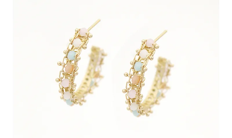 Pendientes aro oro mate con cadena facetadas opale