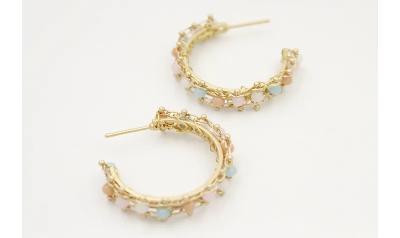 Pendientes aro oro mate con cadena facetadas opale