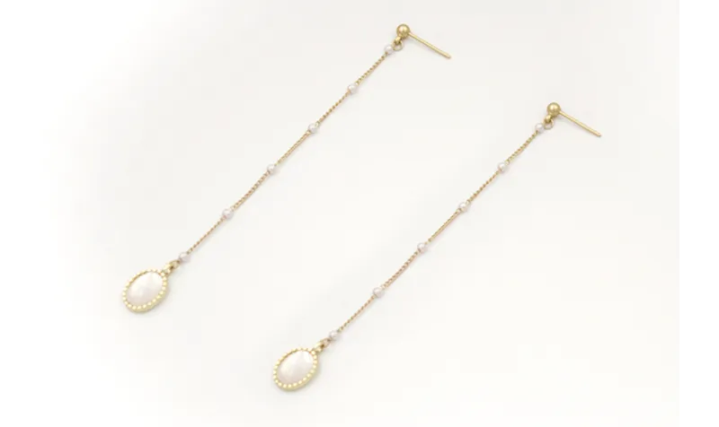 Pendientes largos perno bolita oro mate y cadena m