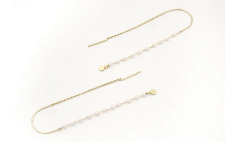 Pendientes curva con cordón cadena oro mate y cade