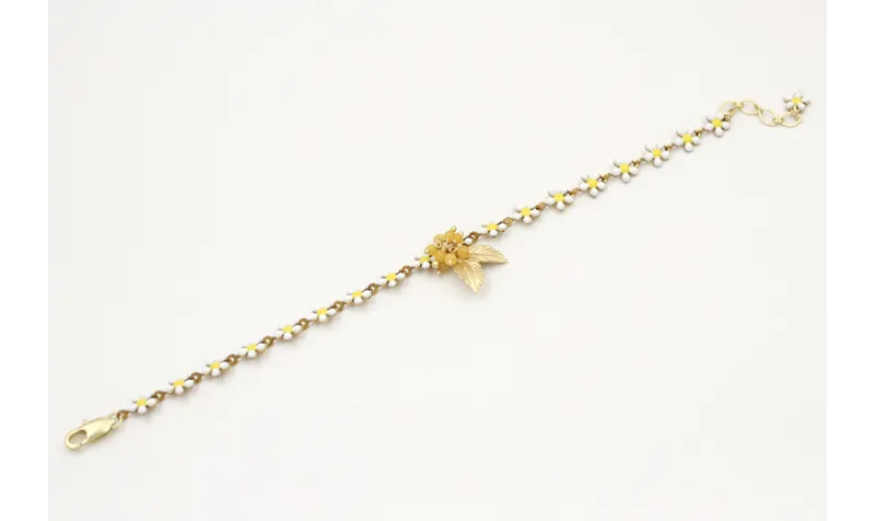 Pulsera cadena margaritas blancas y amarillas con 