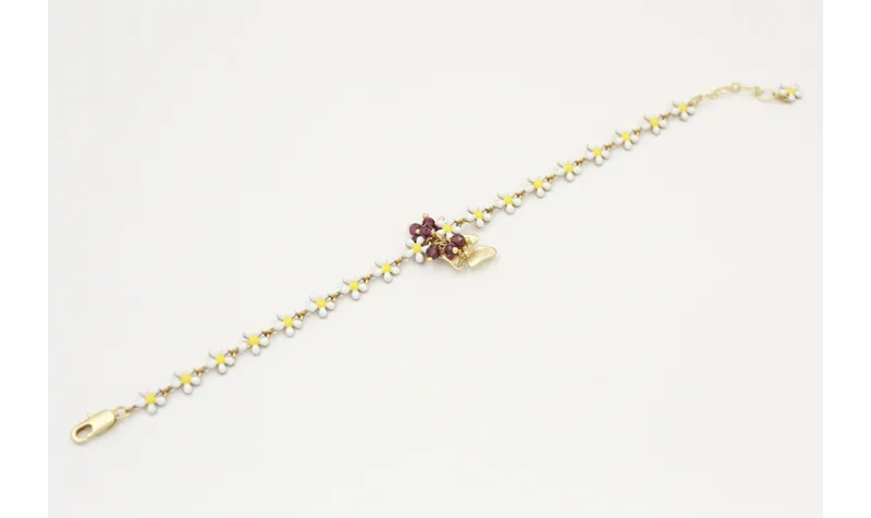 Pulsera cadena margaritas blancas y amarillas con 