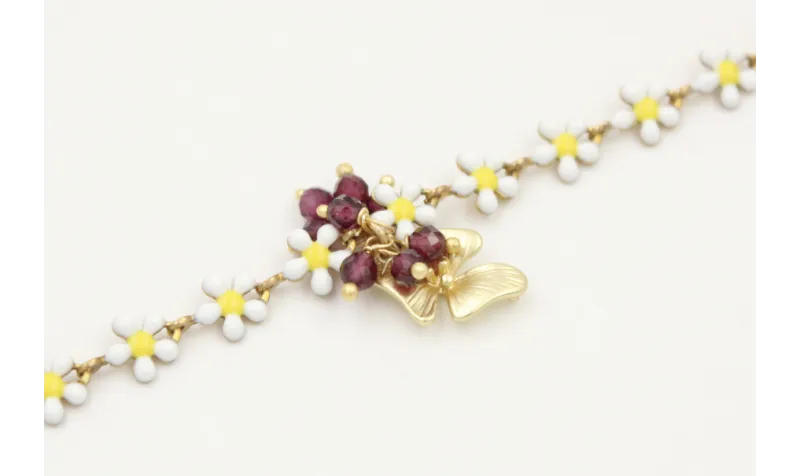Pulsera cadena margaritas blancas y amarillas con 