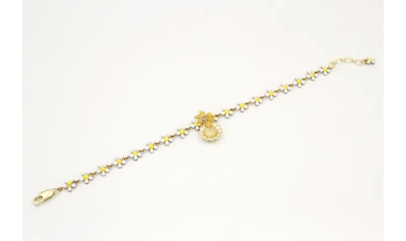 Pulsera cadena margaritas blancas y amarillas con 