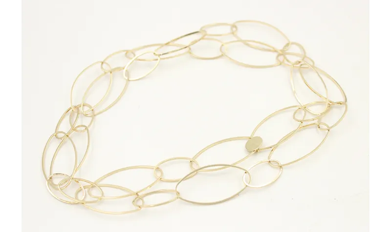 Collar cadena doble ovalo dorada rematada con disc