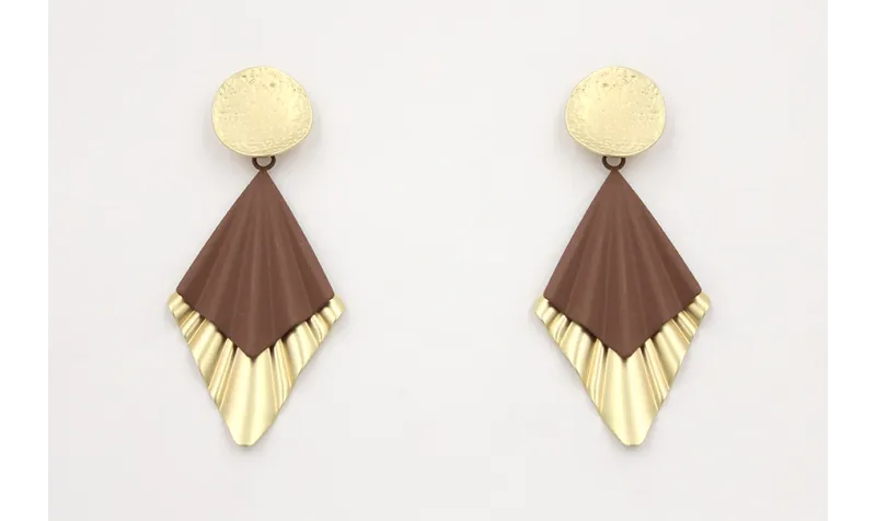 Pendientes perno disco oro mate con colgante trian