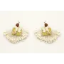 Pendientes abanico estambres blancos, cuadrado esm