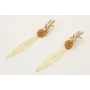 Pendientes perno hojas dorado mate,centro flor esm
