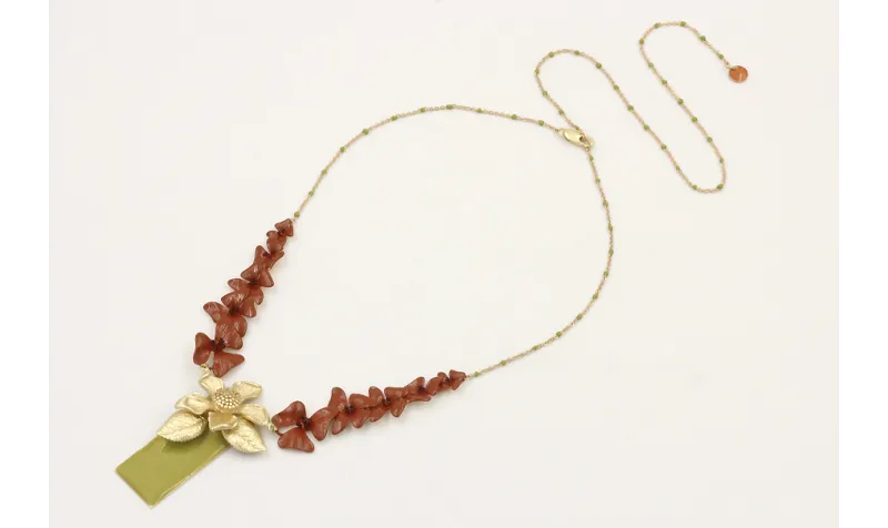 Collar cadena micro esmalte verde, colgante rectan