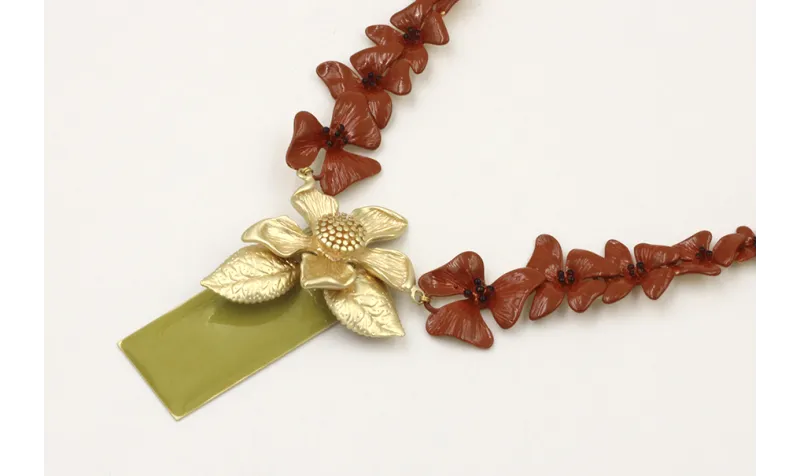 Collar cadena micro esmalte verde, colgante rectan