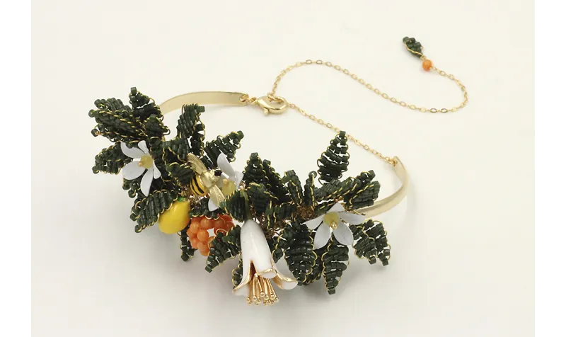 Pulsera rigida con hojas de miyuki verde oscuro, l