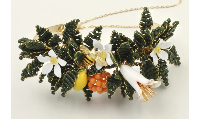 Pulsera rigida con hojas de miyuki verde oscuro, l