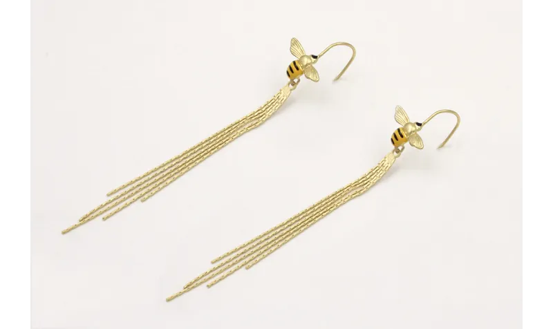 Pendientes perno abeja esmaltada negra y amarilla 