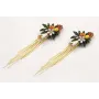 Pendientes perno brillo naranja, hojas miyuki verd