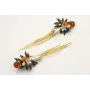 Pendientes perno brillo naranja, hojas miyuki verd