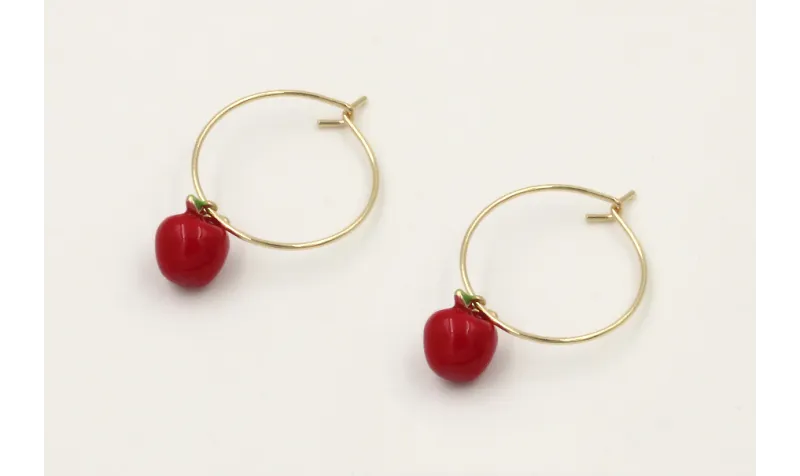 Pendientes aro dorado con manzanas esmaltadas roja