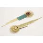 Pendientes perno sol con strass coral,bolitas turq