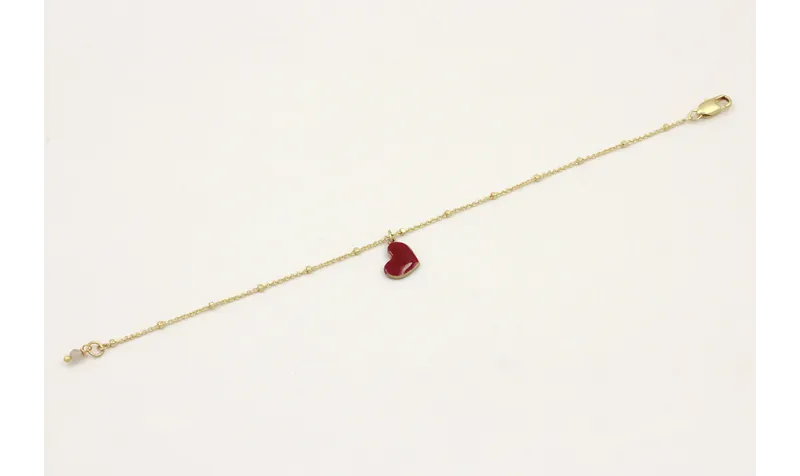 Pulsera cadena micro bola dorada mate colgante cor