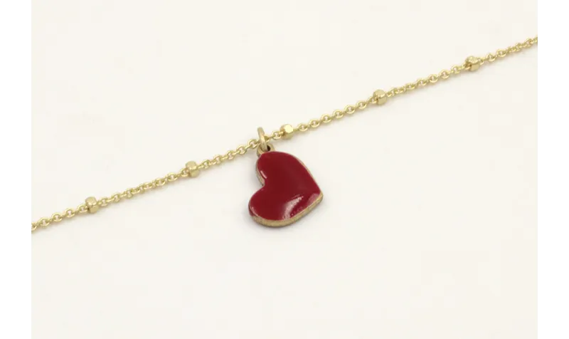 Pulsera cadena micro bola dorada mate colgante cor
