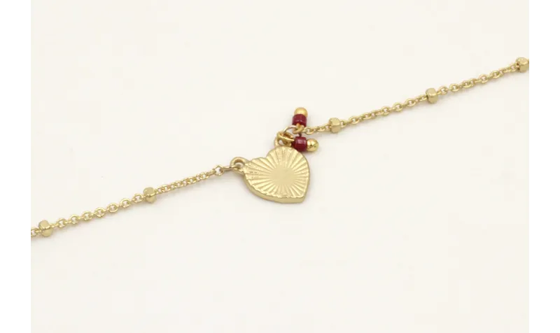 Pulsera cadena micro bola dorada mate con colgante