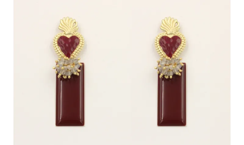 Pendientes sagrado corazón esmaltado rojo con colg