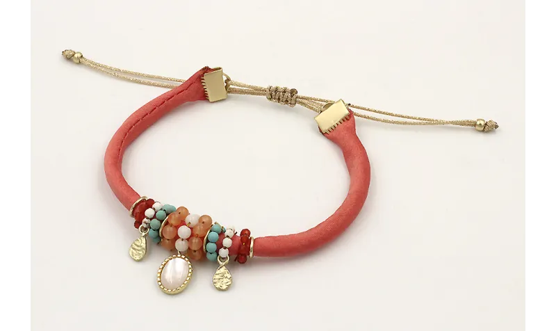 Pulsera seda rellena salmón colgante pieza opal y 