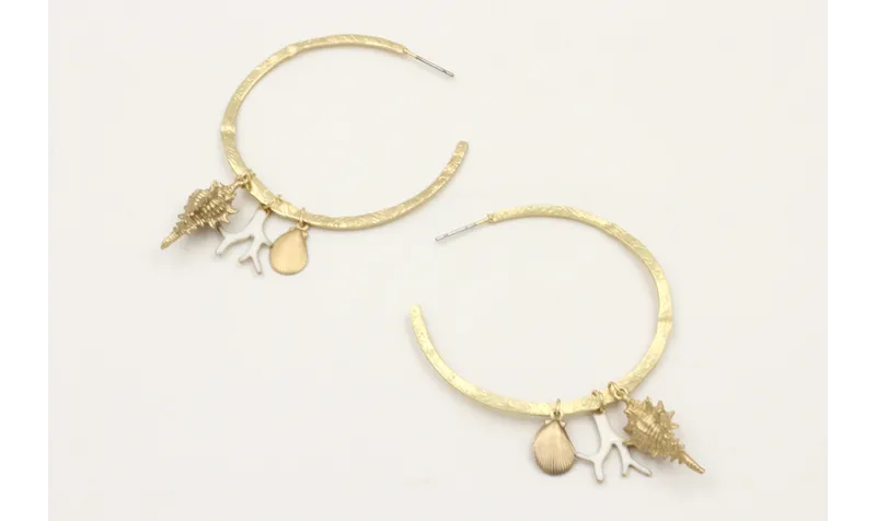 Pendientes aro aplastado colgantes coral esmaltado