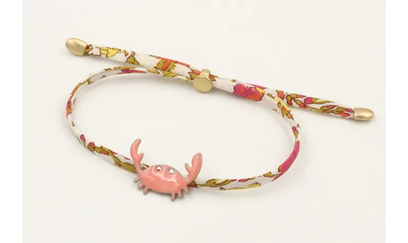 Pulsera lazo liberty flores rosa, lima y naranjas 