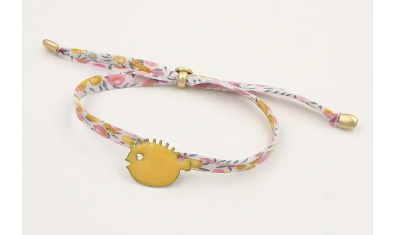 Pulsera lazo liberty blanco con flores mostaza,ros