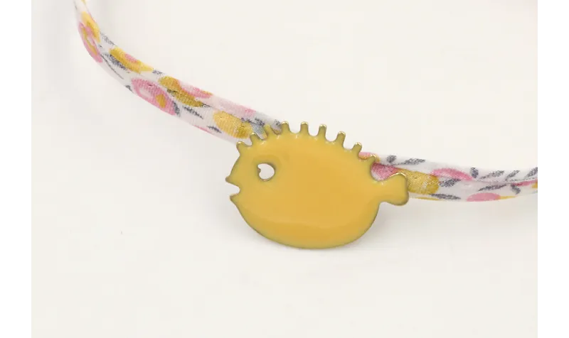 Pulsera lazo liberty blanco con flores mostaza,ros