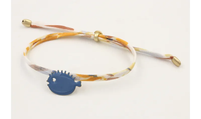 Pulsera lazo liberty blanco con flores mostaza,mar