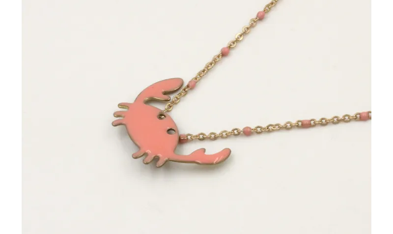 Solitario cadena micro esmalte rosa con colgante c