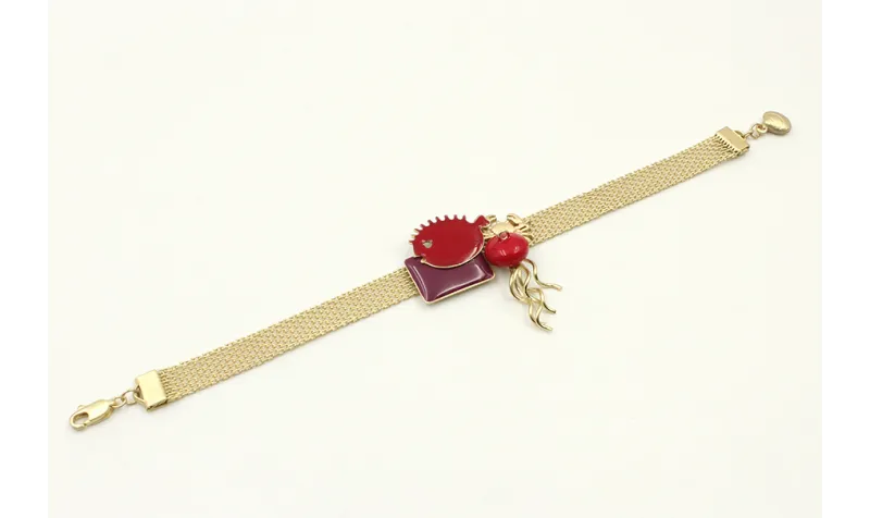 Pulsera cadena plana dorado mate con medusa y pez 