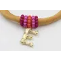 Pulsera seda mostaza con aritos de abalorio rosa,n