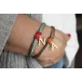 Pulsera seda topo con aritos de abalorio naranja,s