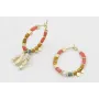 Pendientes aros con tubos facetados salmón, bolas 