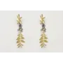 Pendiente pernops hojas con flores esmaltadas gris