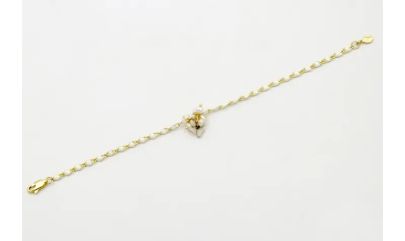 Pulsera cadena esmaltada blanca con flor esmaltada