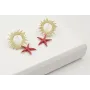 Pendientes perno rayos de sol dorado mate con colg