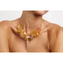 Collar rigido piedras amarillas y coral con flor e