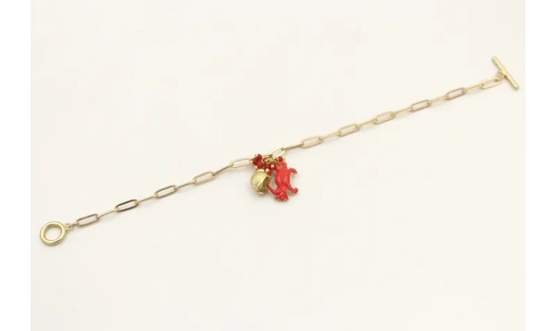 Pulsera cadena ovalos dorado mate con colgante car