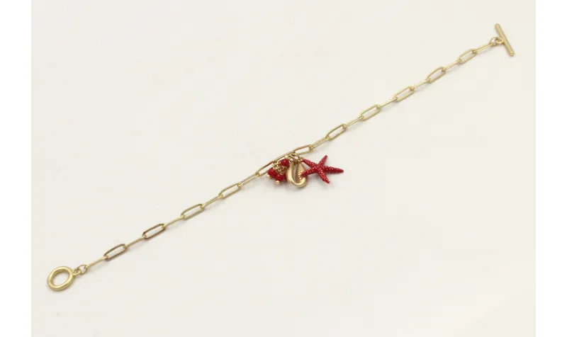 Pulsera cadena ovalos dorado mate con colgante con