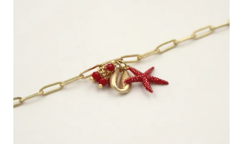 Pulsera cadena ovalos dorado mate con colgante con