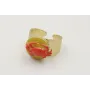 Anillo disco plano con cangrejo esmaltado coral y 