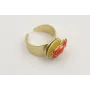 Anillo disco plano con cangrejo esmaltado coral y 