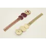 Pendientes perno disco tiras dorado mate con flor 
