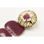 Pendientes perno disco tiras dorado mate con flor 